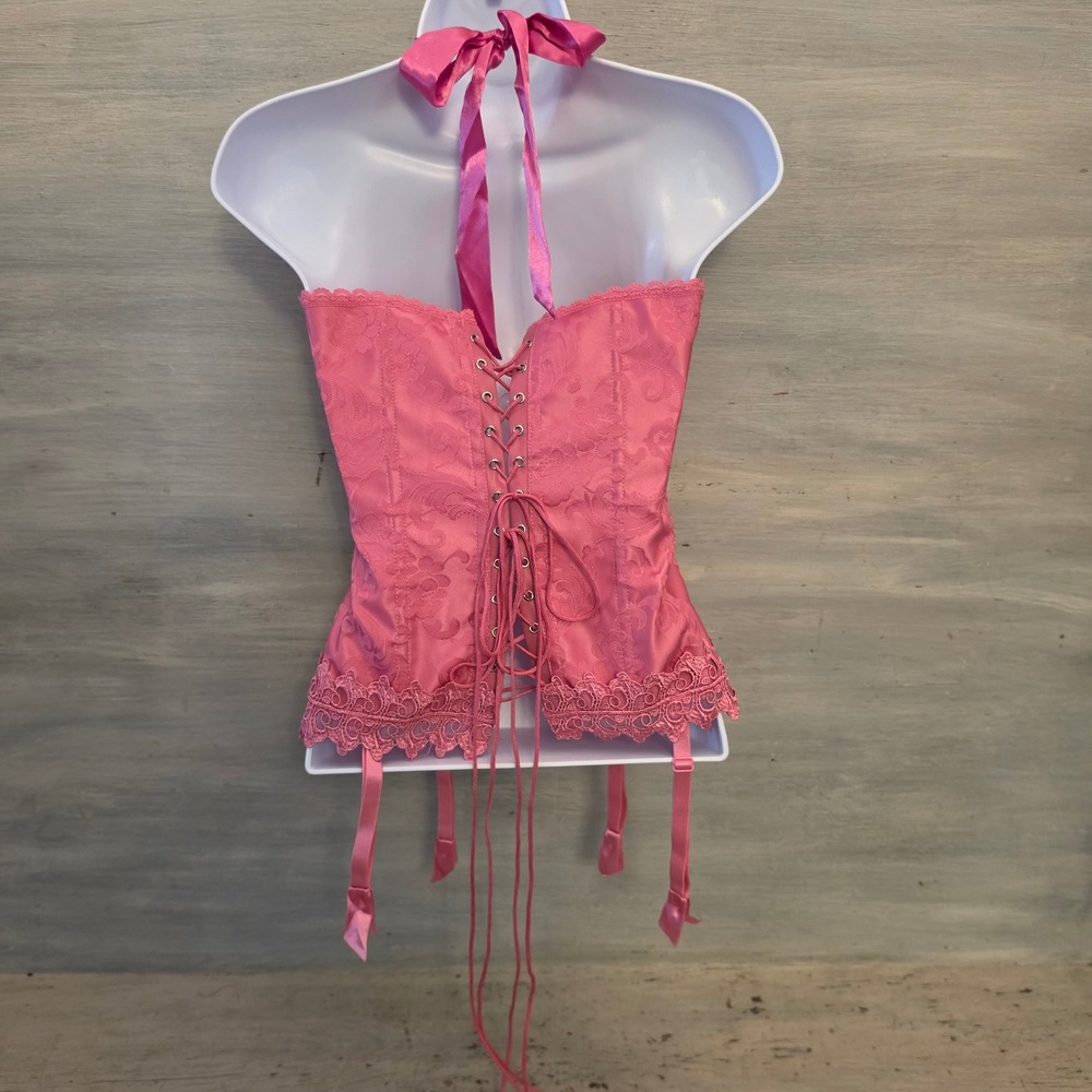 Vintage frederick's of Hollywood Pink Brocade Corset Halter Top Size 34 GC - Picture 7 of 10